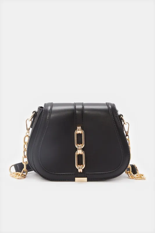 Women Black Messenger Bag sold by Redtag