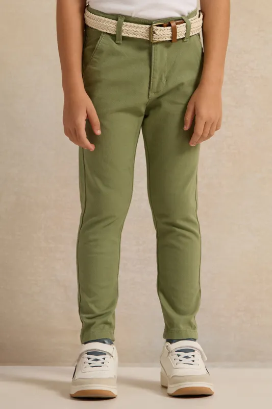 Boys Green Dobby Belted Trouser sold by Redtag