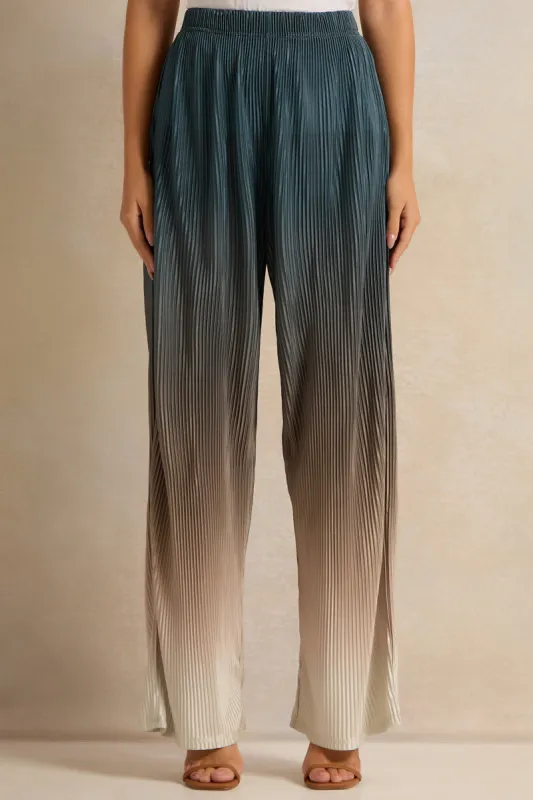 Women Beige And Blue Ombre Wide Leg Trouser sold by Redtag