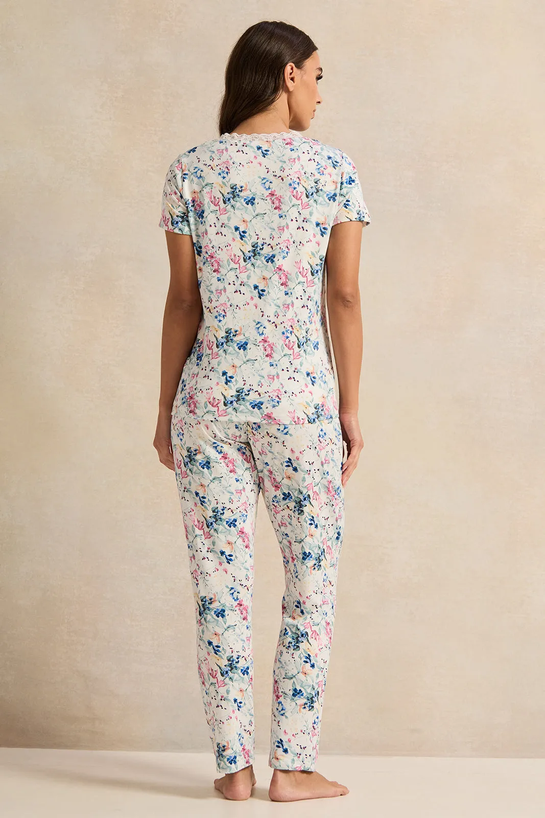 Women Blue Floral Print Pyjama Set (2 Piece) sold by Redtag product image thumbnail 4
