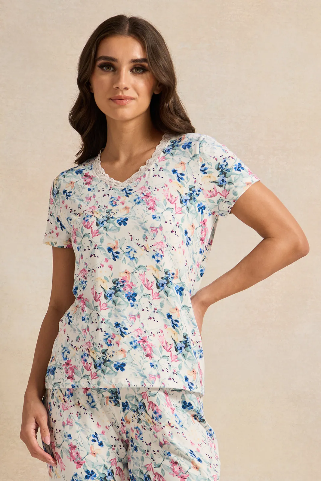 Women Blue Floral Print Pyjama Set (2 Piece) sold by Redtag product image thumbnail 2
