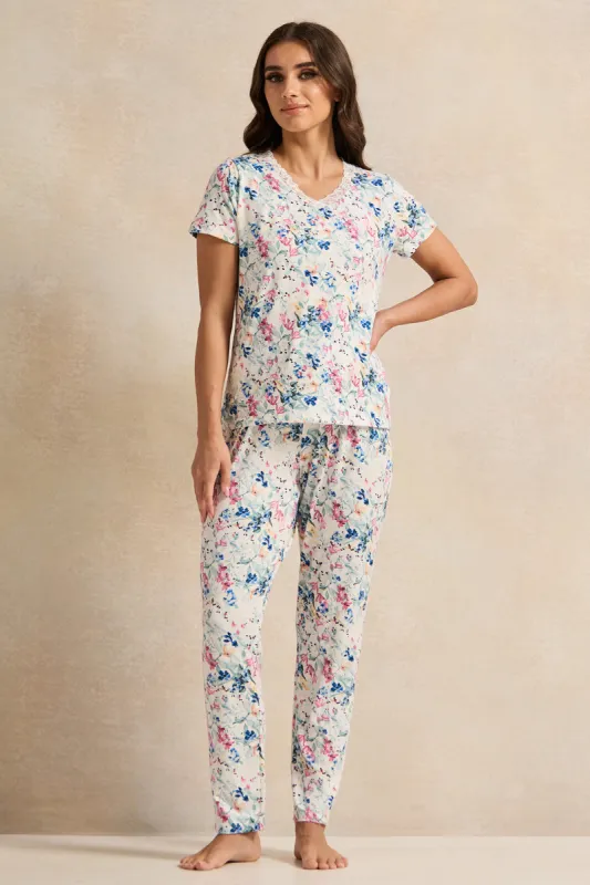 Women Blue Floral Print Pyjama Set (2 Piece) sold by Redtag