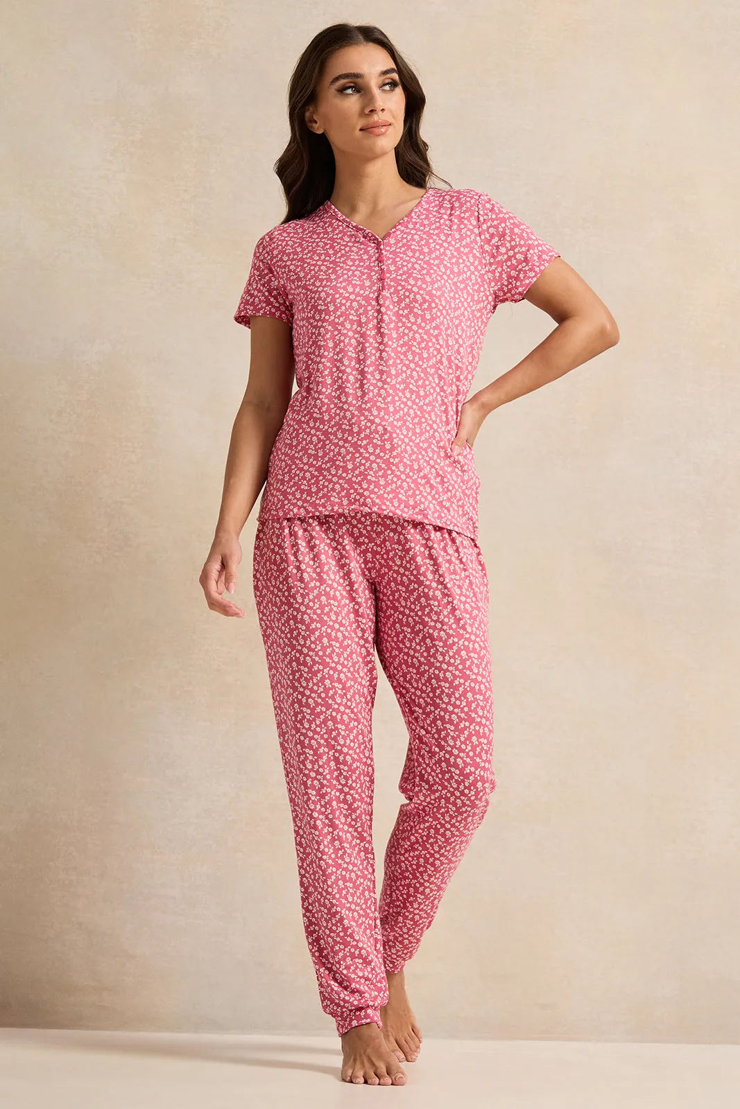 Women Pink Floral Printed Pyjama Set (2 Piece) sold by Redtag