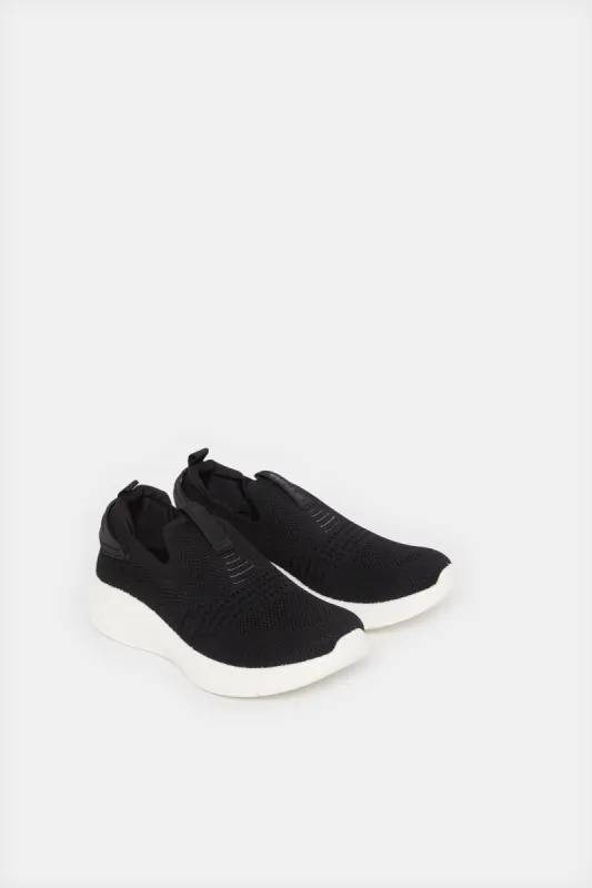 Senior Boys Black Knit Slip On Shoes sold by Redtag