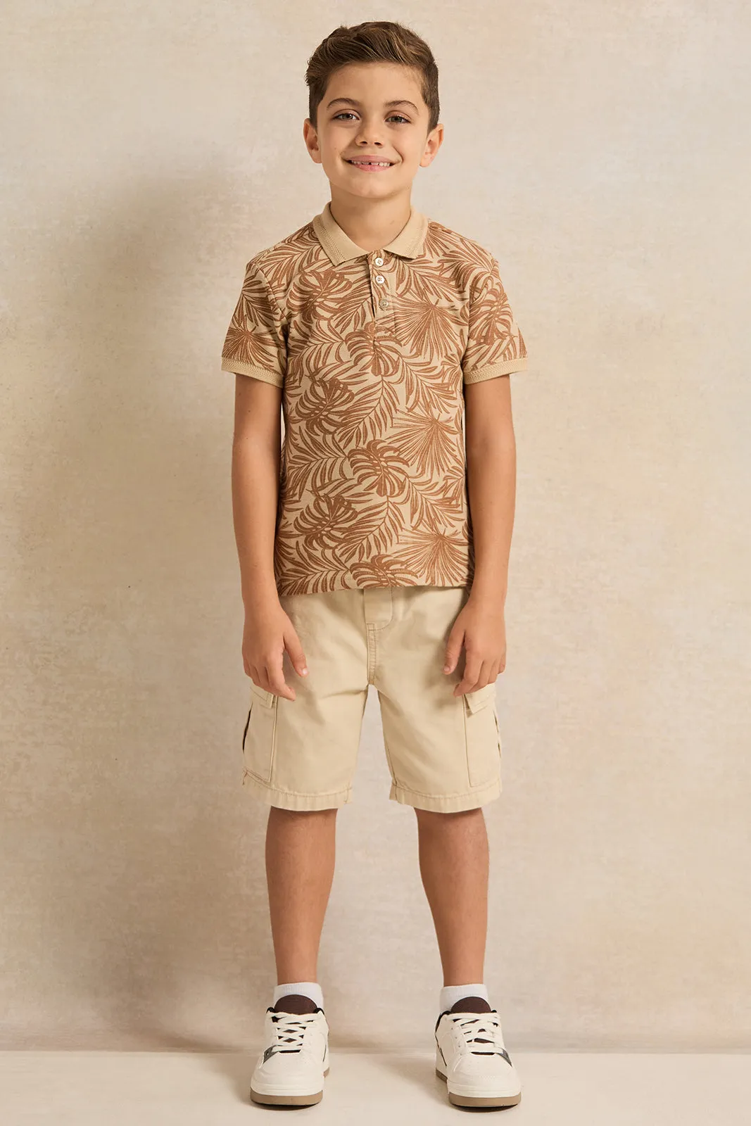 Boys Beige Printed Polo Shirt sold by Redtag product image thumbnail 2