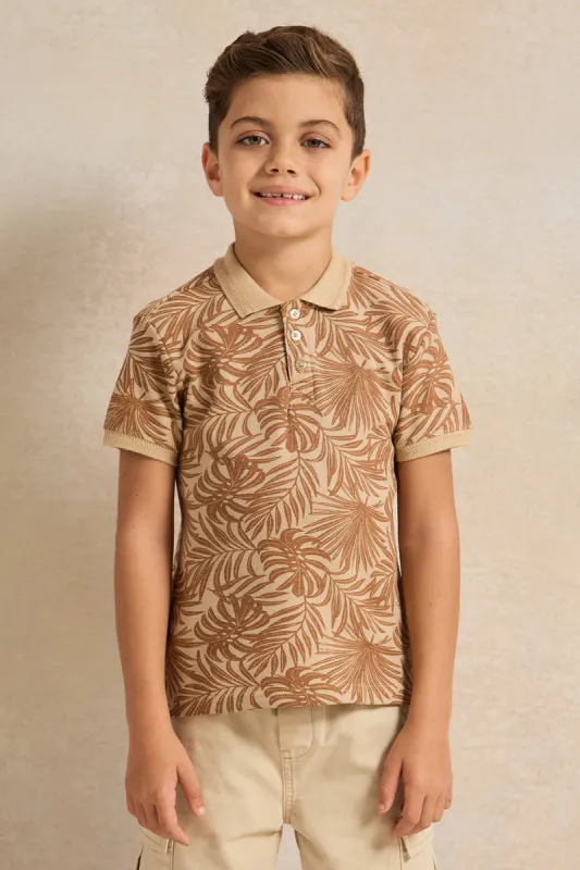 Boys Beige Printed Polo Shirt sold by Redtag
