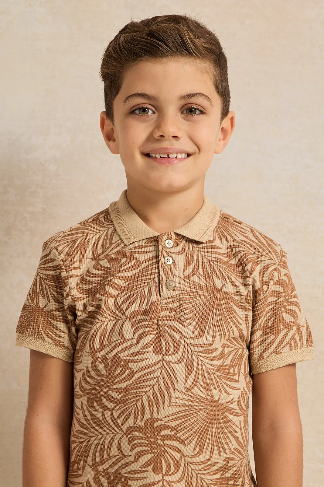 Boys Beige Printed Polo Shirt sold by Redtag product image thumbnail 4