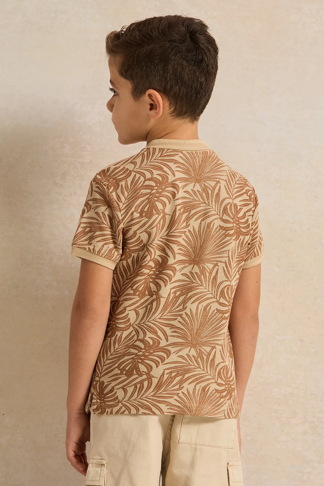 Boys Beige Printed Polo Shirt sold by Redtag product image thumbnail 3