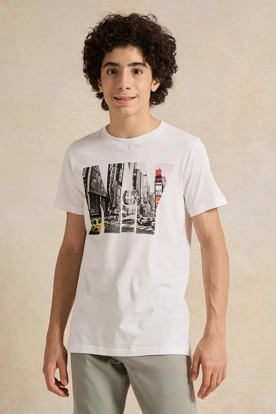 Senior Boys White Printed T-shirt sold by Redtag
