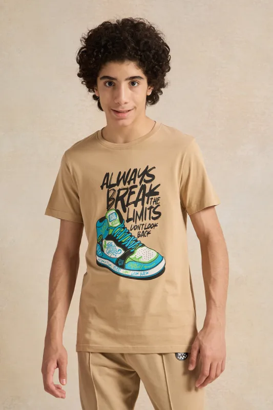 Senior Boys Beige Printed T-shirt sold by Redtag