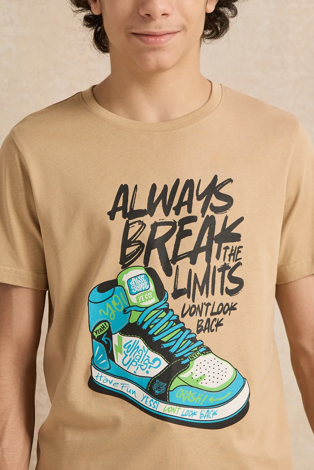 Senior Boys Beige Printed T-shirt sold by Redtag product image thumbnail 4