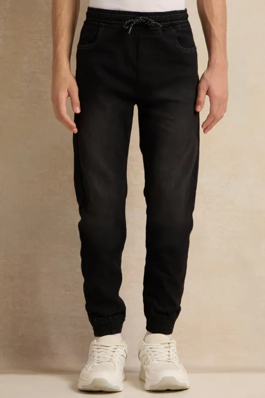 Senior Boys Black Pull on Denim Jogger sold by Redtag