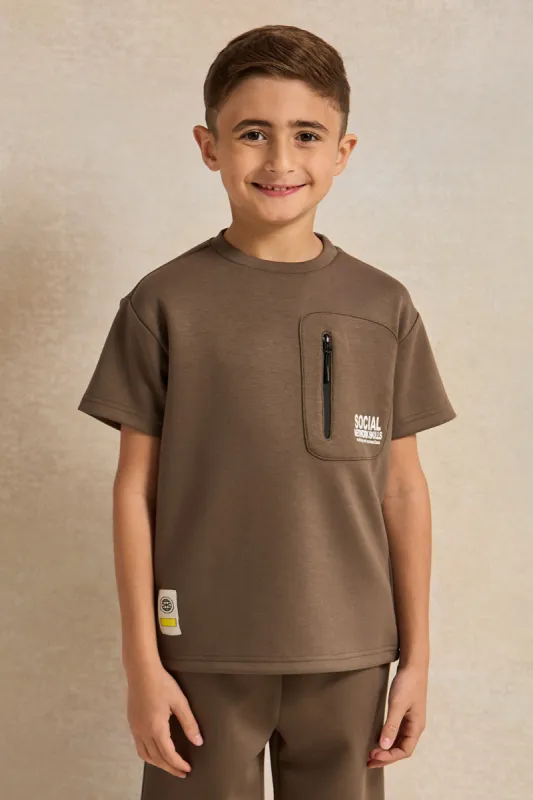 Boys Brown Printed T-shirt sold by Redtag