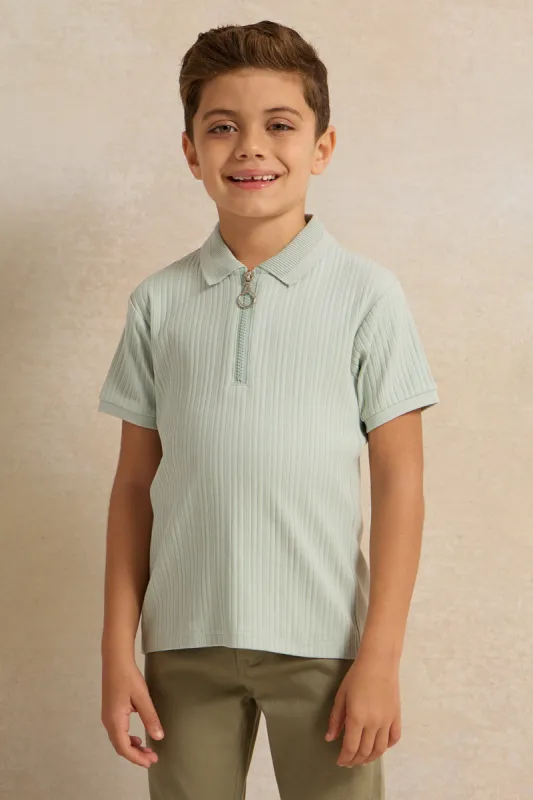 Boys Mint Textured Polo Shirt sold by Redtag