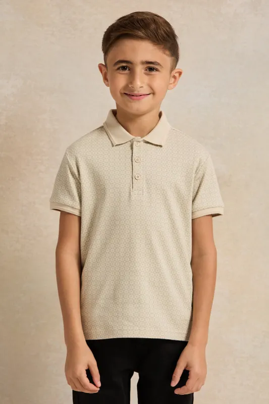 Boys Ecru Printed Polo Shirt sold by Redtag