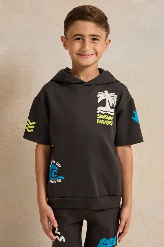 Boys Charcoal Hooded Short Sleeve T-Shirt sold by Redtag