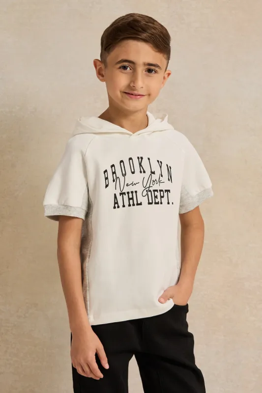 Boys Ivory Hooded Short Sleeve T-Shirt sold by Redtag