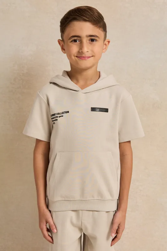Boys Ecru Hooded Short Sleeve T-Shirt sold by Redtag