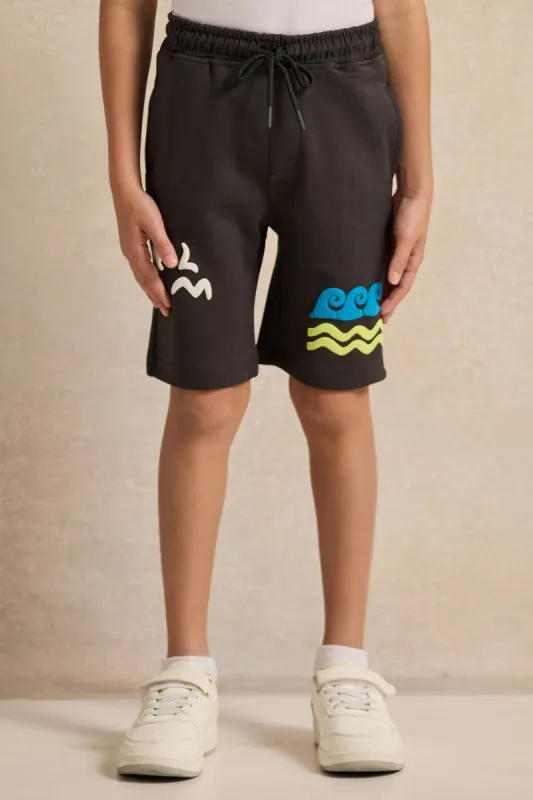 Boys Charcoal Printed Shorts sold by Redtag