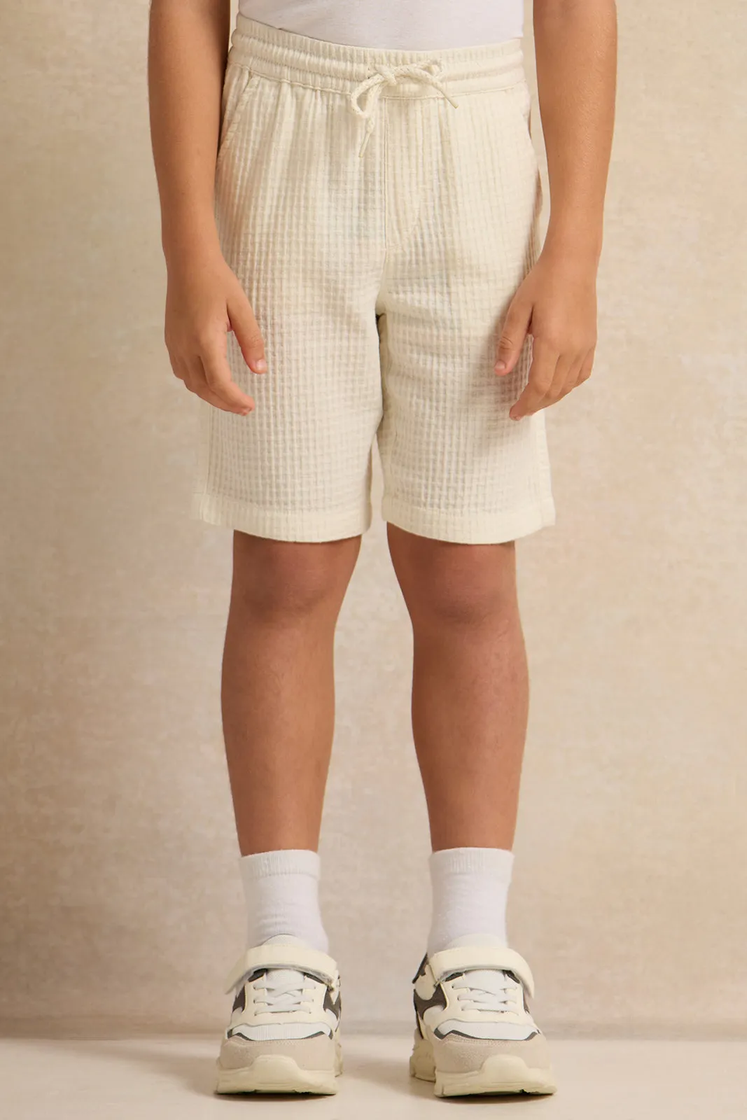 Boys Cream Jacquard Shorts sold by Redtag