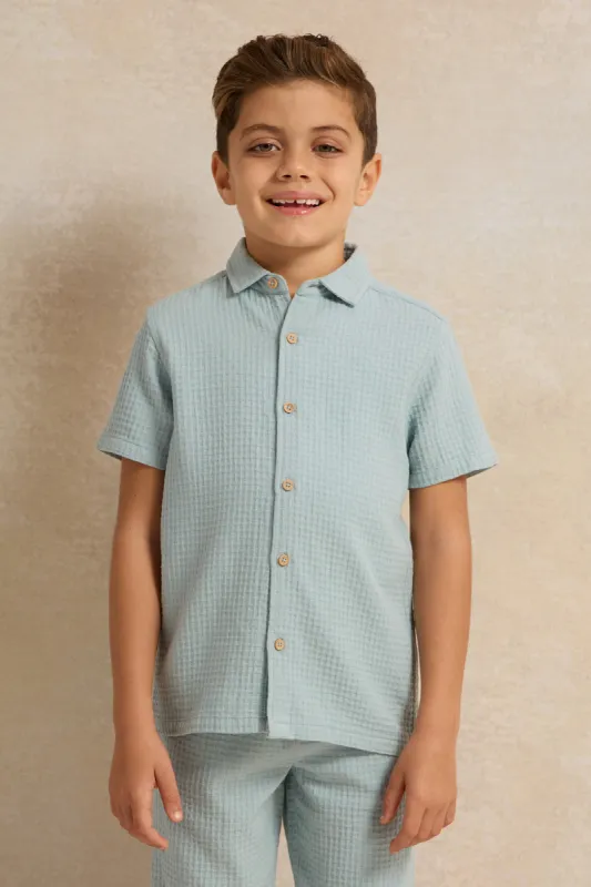 Boys Blue Jacquard Shirt sold by Redtag
