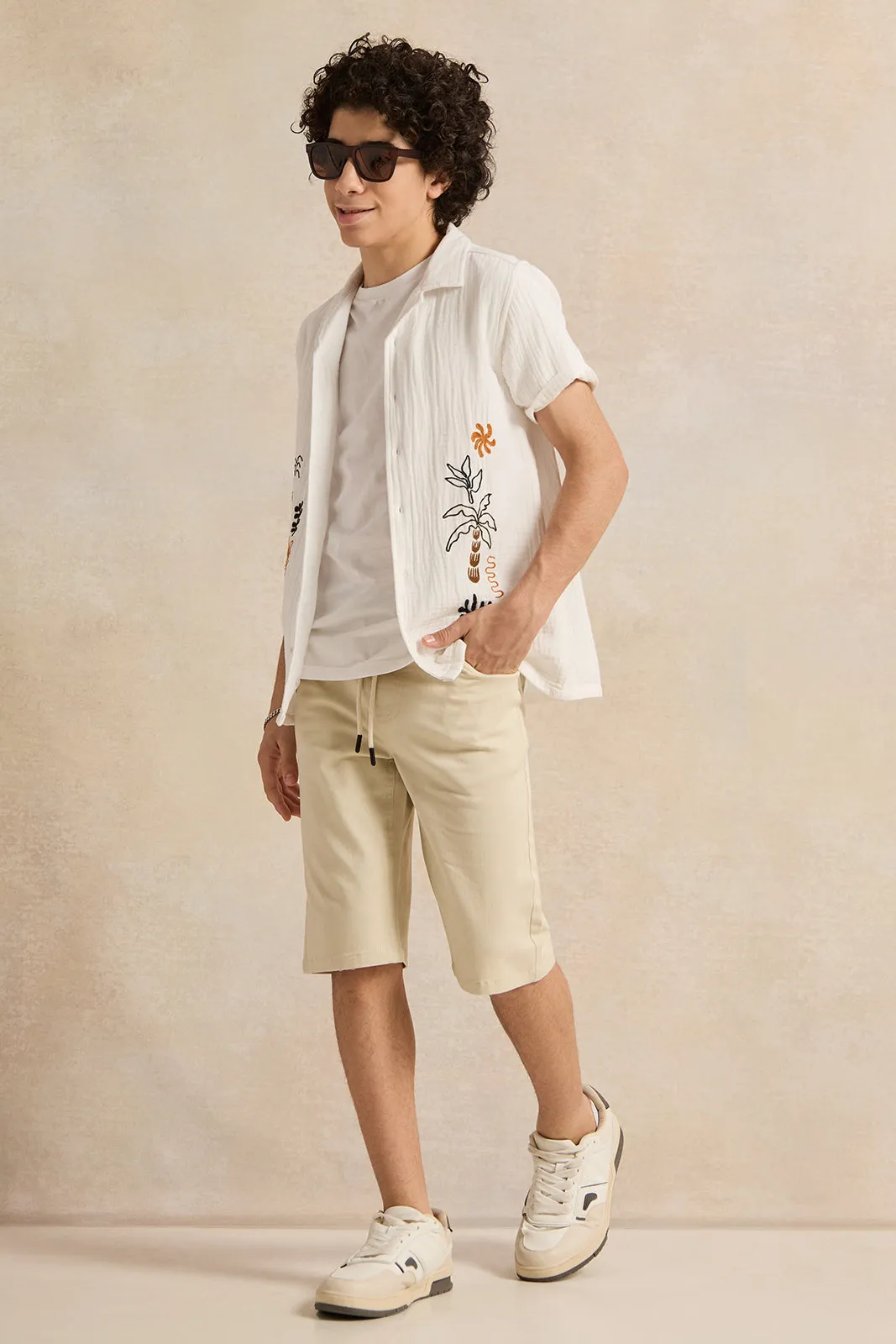 Senior Boys Beige Embroidery Shirt sold by Redtag product image thumbnail 2