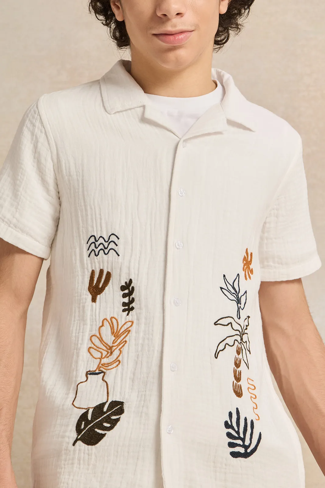 Senior Boys Beige Embroidery Shirt sold by Redtag product image thumbnail 4