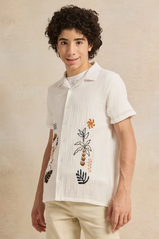 Senior Boys Beige Embroidery Shirt sold by Redtag