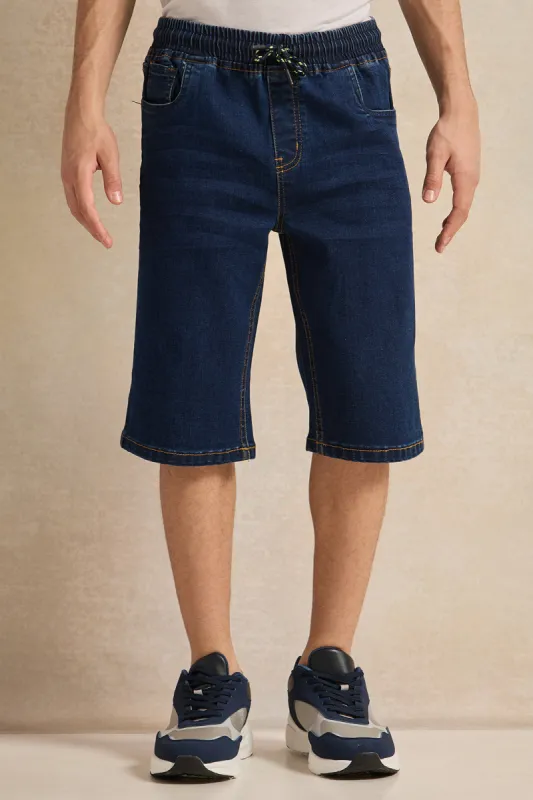 Senior Boys Navy Pull-on Denim Shorts sold by Redtag