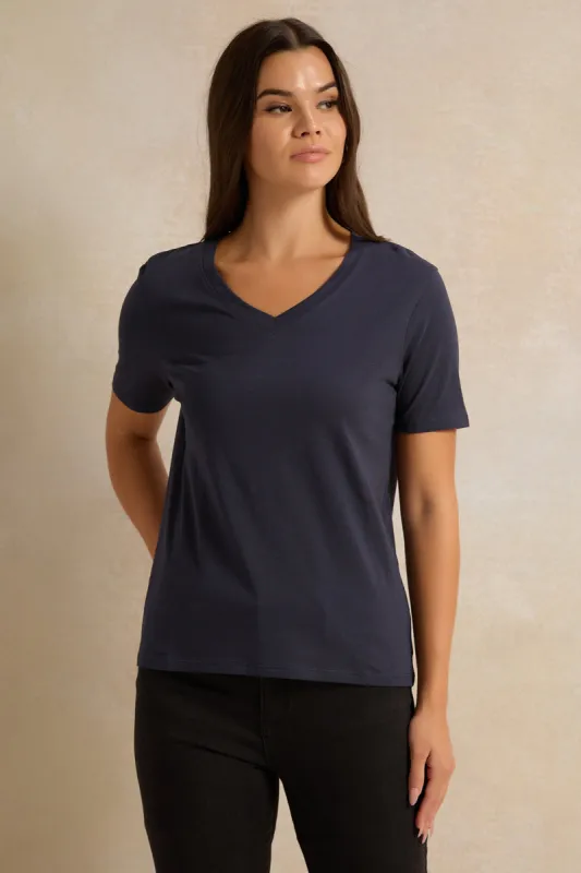 Women Navy Short Sleeve T-Shirt sold by Redtag