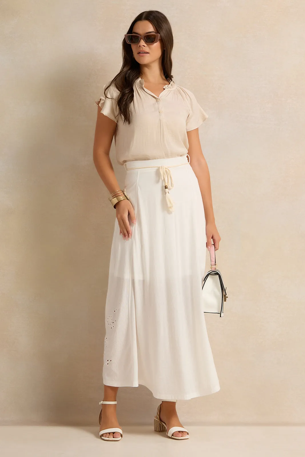 Women Ivory Embroidered Skirt With Breaded Belt sold by Redtag product image thumbnail 2