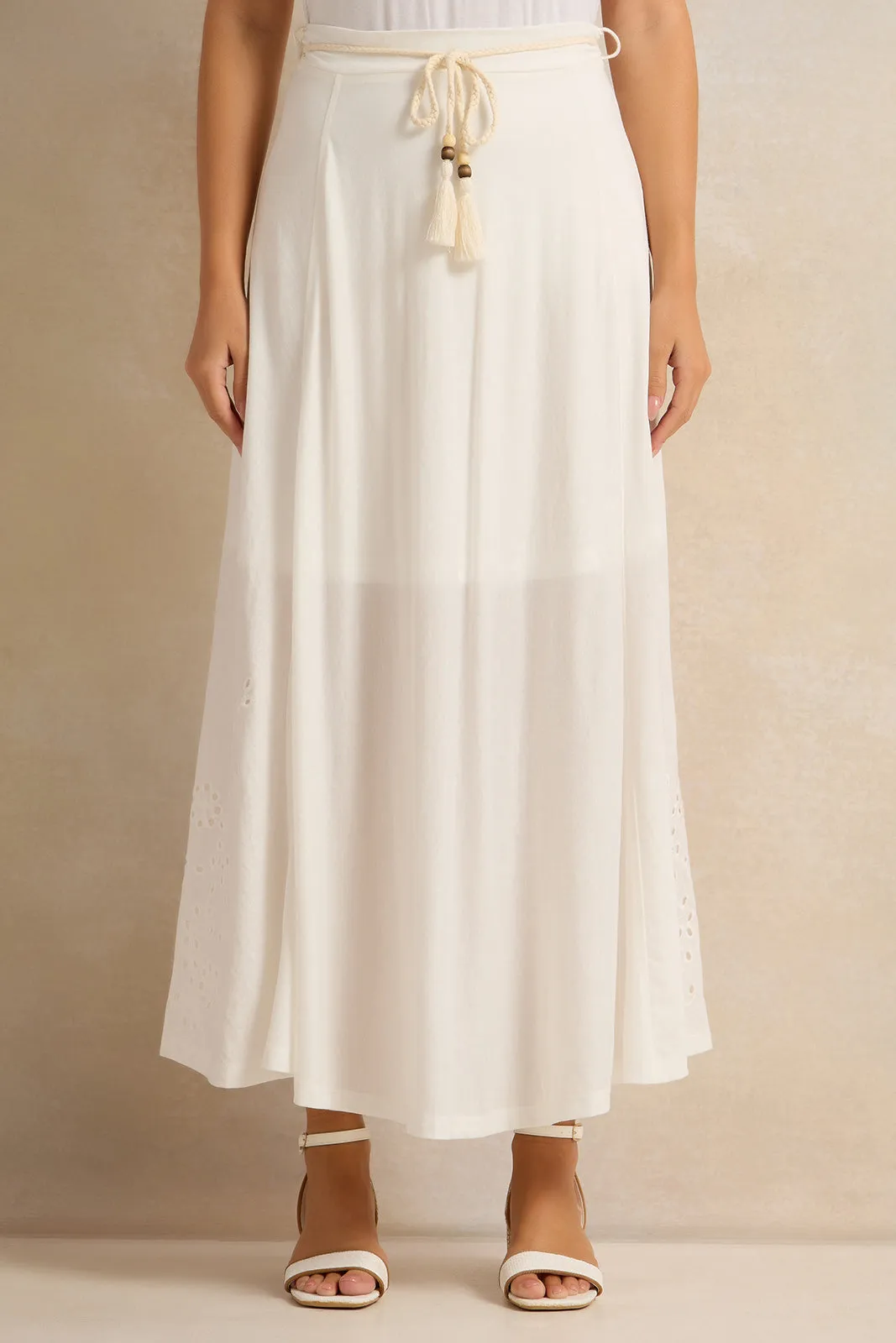 Women Ivory Embroidered Skirt With Breaded Belt sold by Redtag