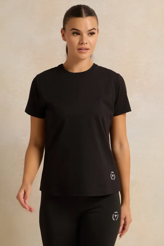 Women Black Basic Printed T-shirt sold by Redtag