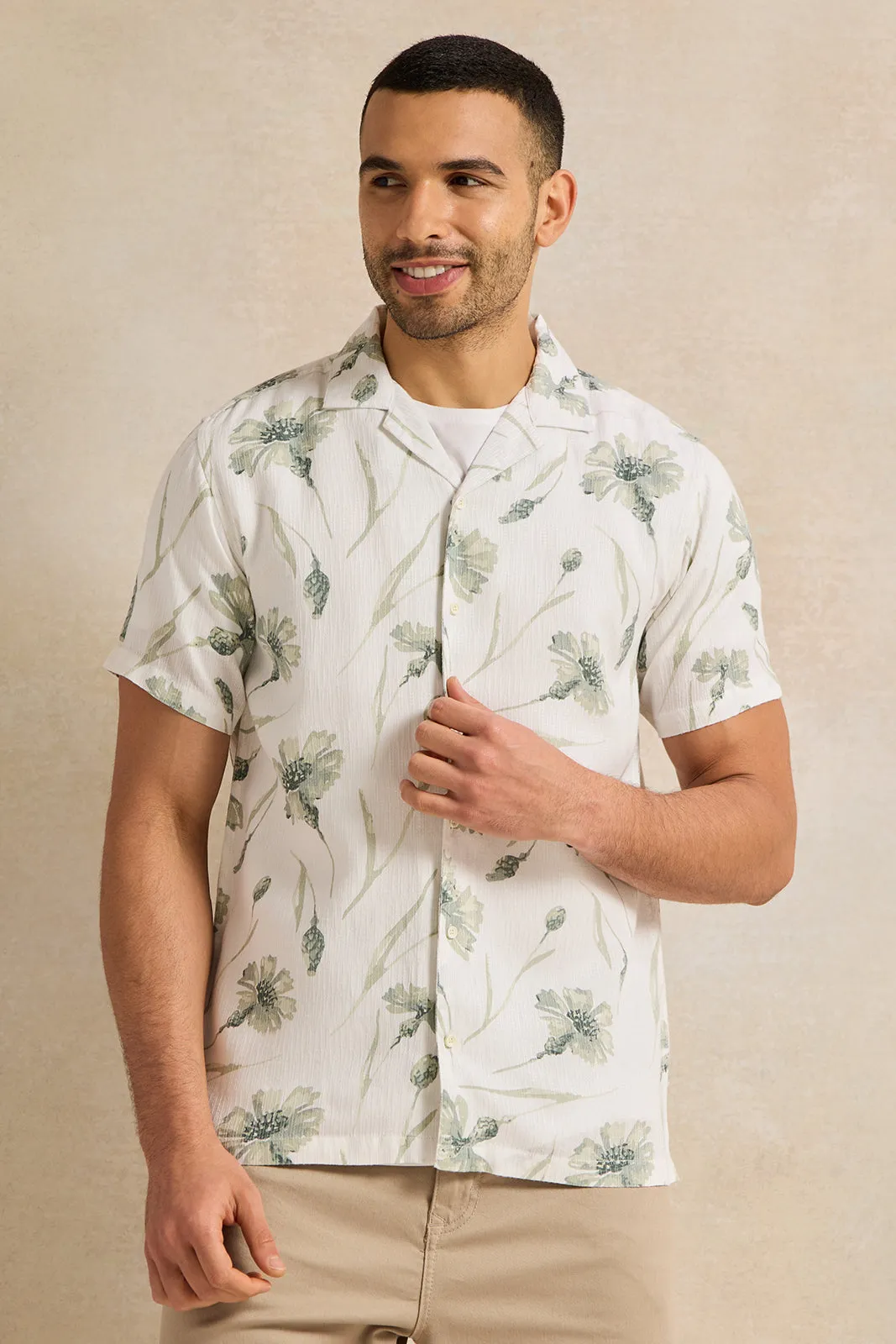Men White Printed Casual Shirt sold by Redtag