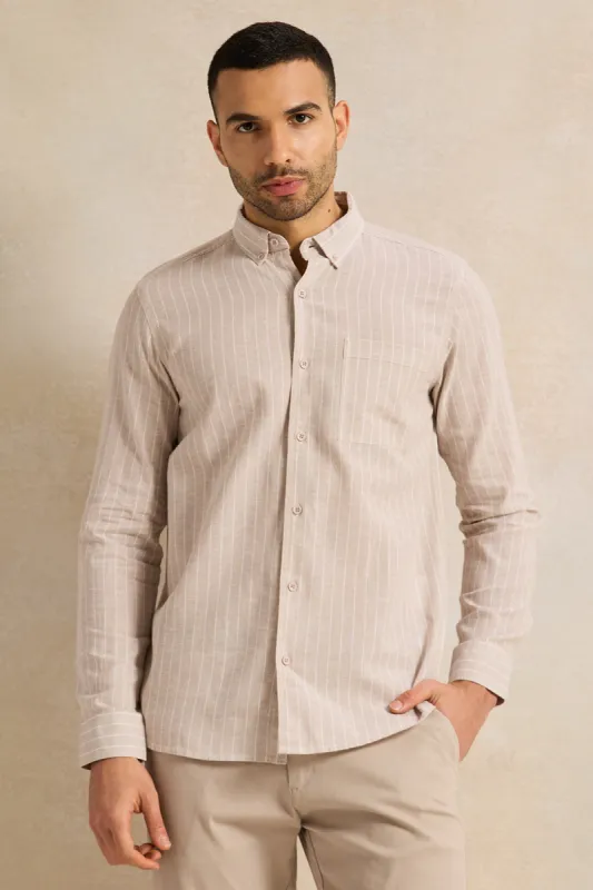 Men Beige Striped Casual Shirt sold by Redtag