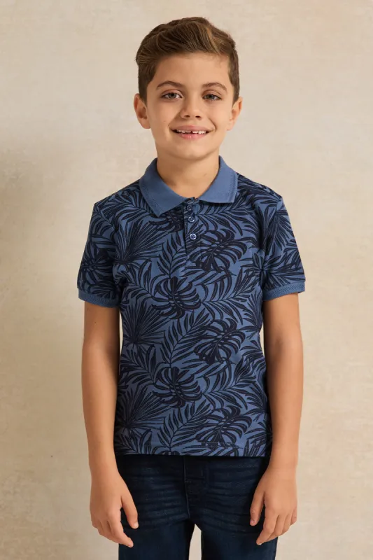 Boys Blue Printed Polo Shirt sold by Redtag