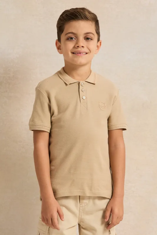 Boys Beige Collared Polo Shirt sold by Redtag
