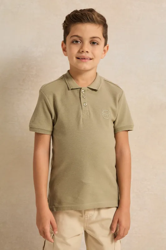 Boys Olive Collared Polo Shirt sold by Redtag