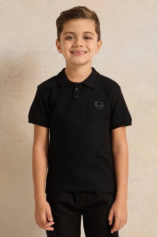 Boys Black Collared Polo Shirt sold by Redtag