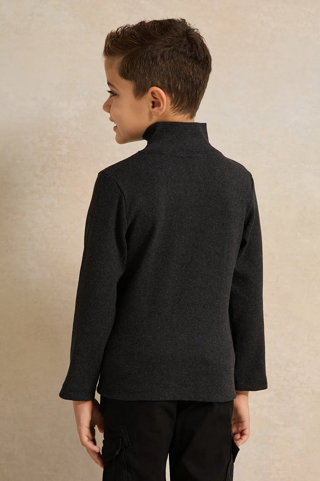 Boys Charcoal T-Shirt With Half Zip sold by Redtag product image thumbnail 3