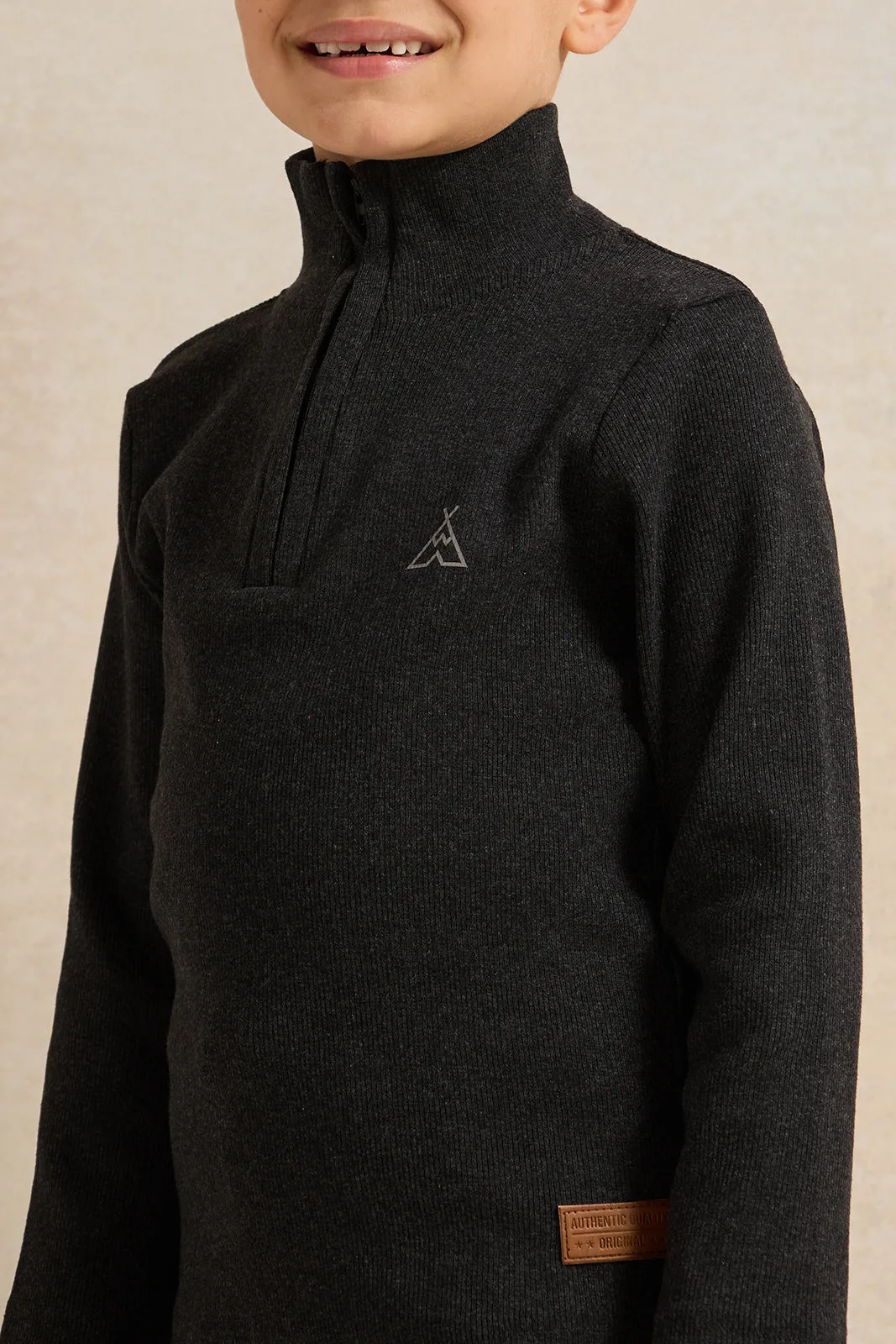 Boys Charcoal T-Shirt With Half Zip sold by Redtag product image thumbnail 4