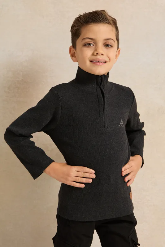 Boys Charcoal T-Shirt With Half Zip sold by Redtag