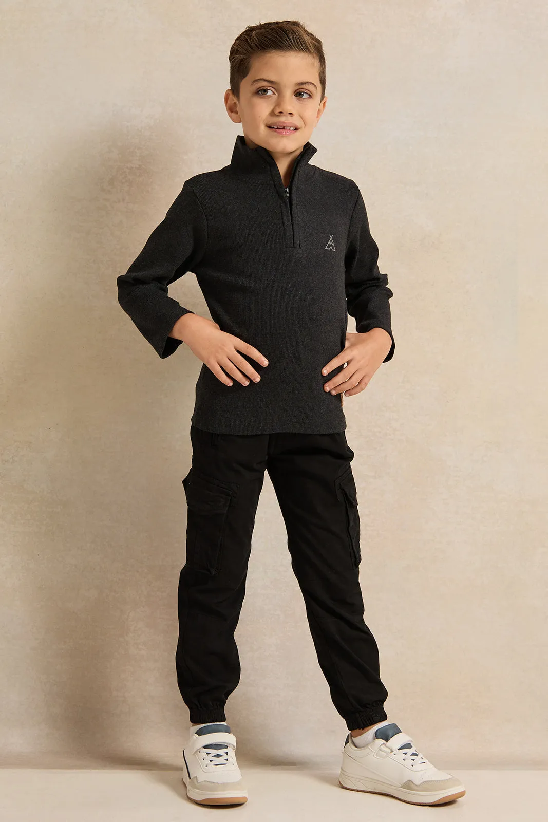 Boys Charcoal T-Shirt With Half Zip sold by Redtag product image thumbnail 2