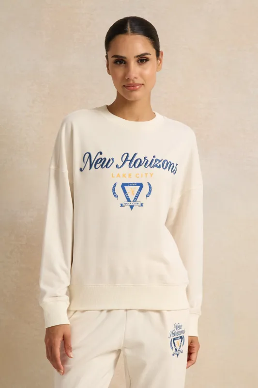 Women Ivory Printed Sweatshirt sold by Redtag