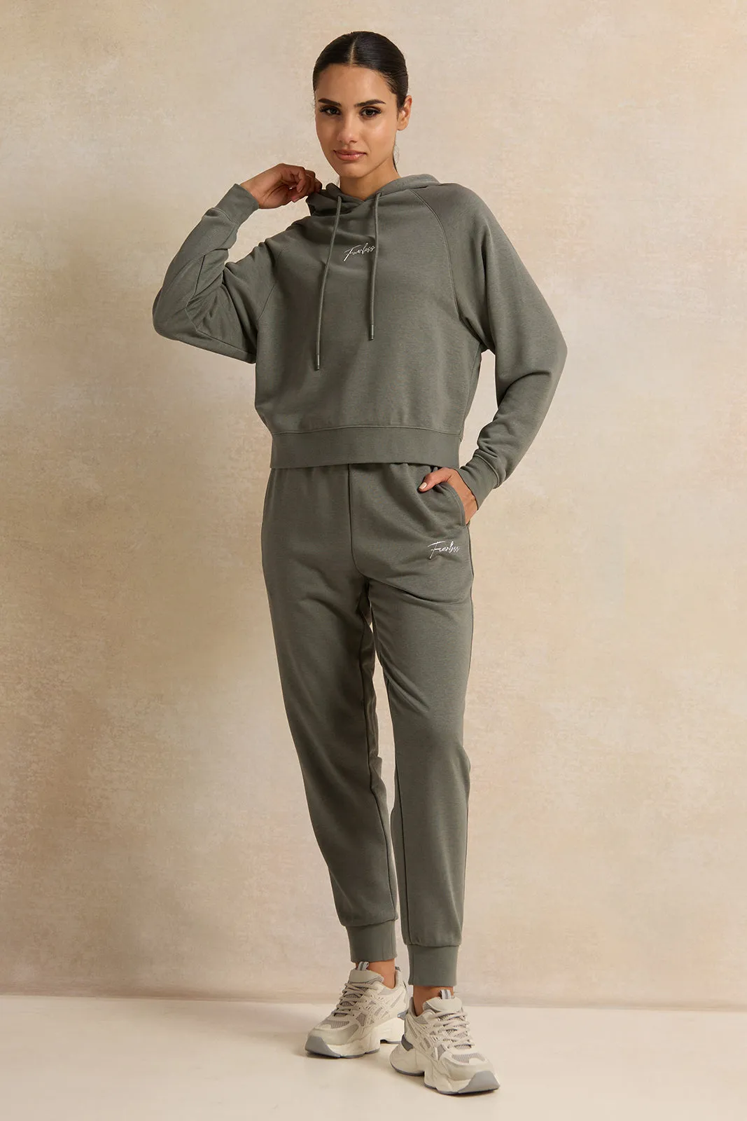 Women Grey Placement Print Hooded Sweatshirt sold by Redtag product image thumbnail 2