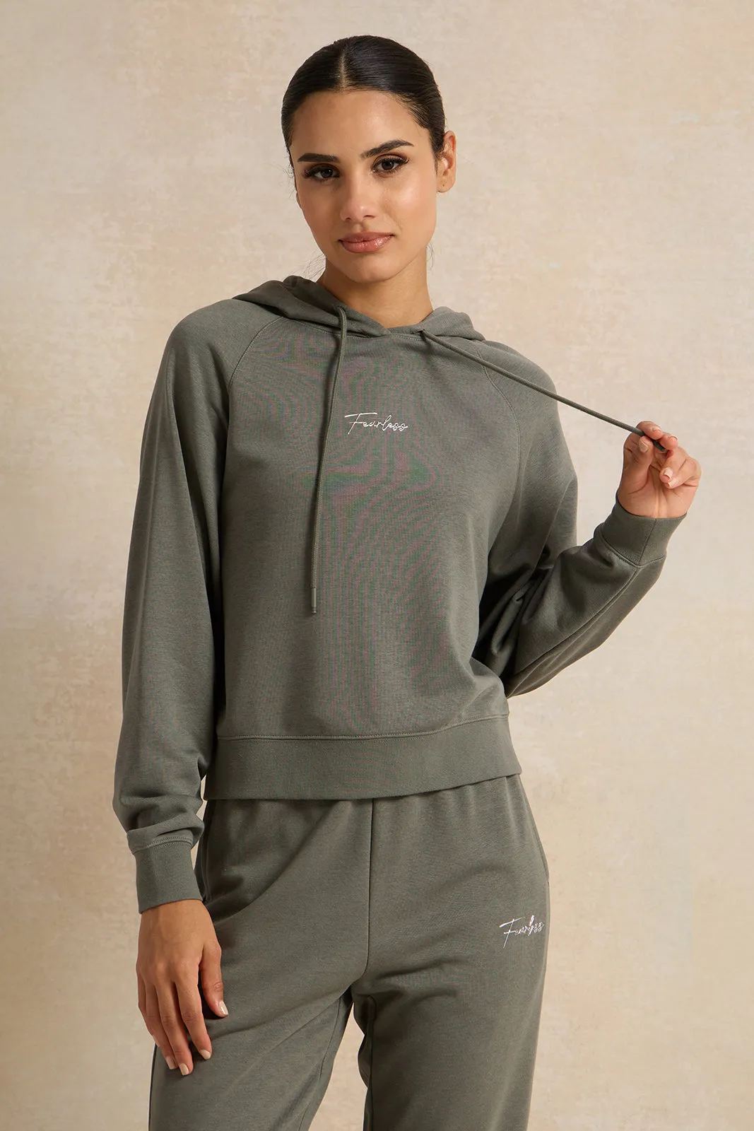 Women Grey Placement Print Hooded Sweatshirt sold by Redtag