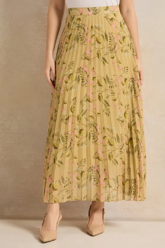 Women Yellow Printed Pleated Skirt sold by Redtag