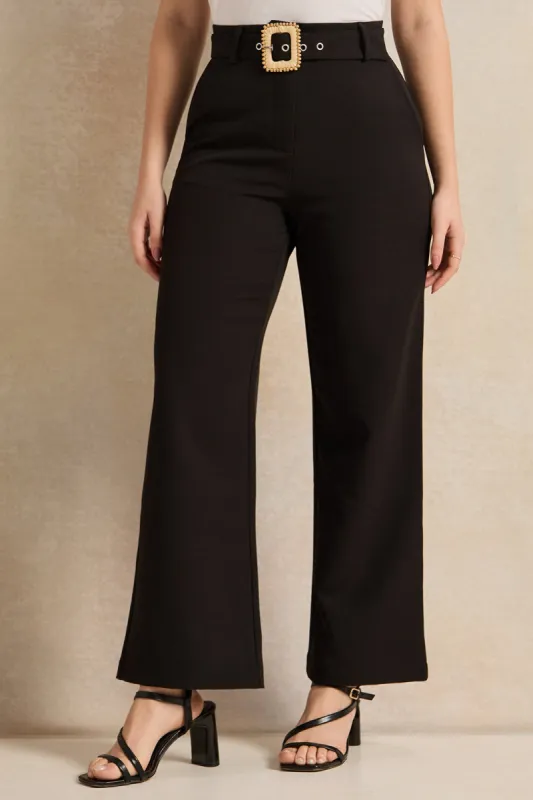 Women Black Buckle Belted Trousers sold by Redtag