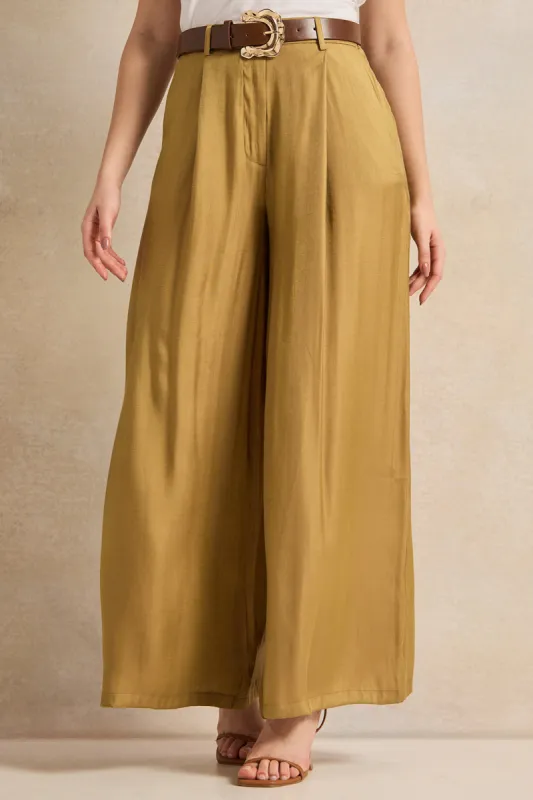 Women Gold Flared Trousers sold by Redtag