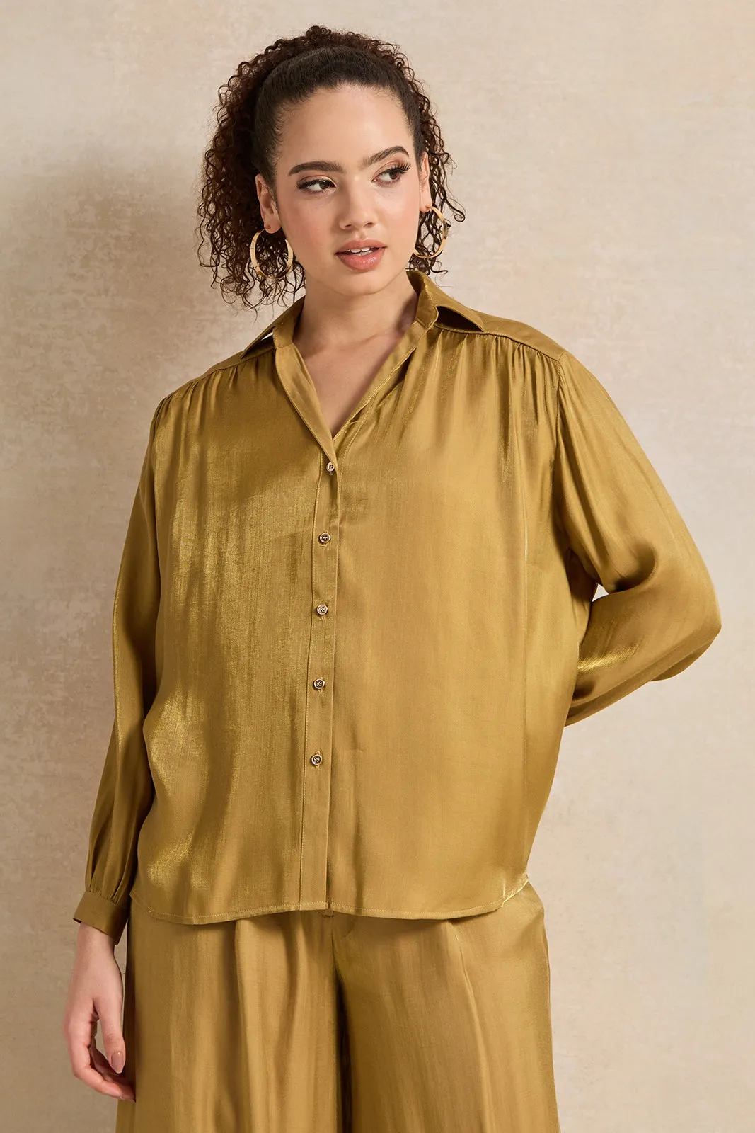 Women Gold Button Down Shirt sold by Redtag
